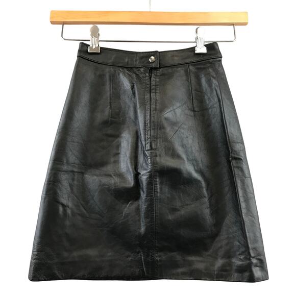 Vintage 80s Bermans Leather Skirt Womens‎ 2 Black A Line - Picture 1 of 9